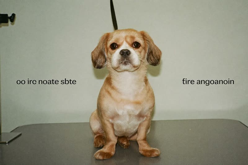 A small dog waiting calmly on a grooming table