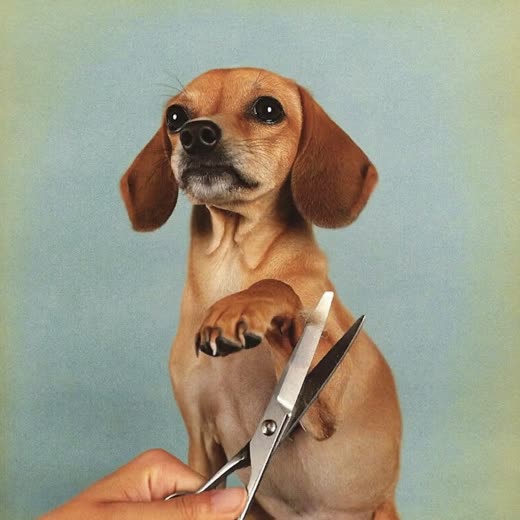 Scissors tidying the fur around a dog's paw