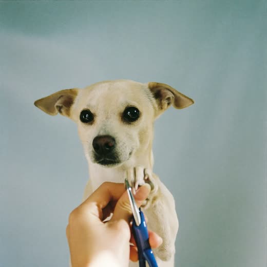 A dog's paw held for nail clipping